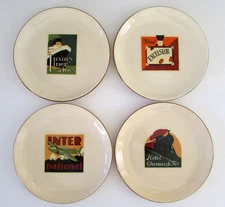 Pottery Barn TRAVEL Retro Suitcase Label 7.5" Plates Set 4
