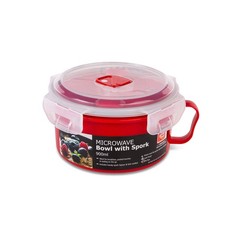 Microwave Bowl with Spork 900ml, Red 900 ml,