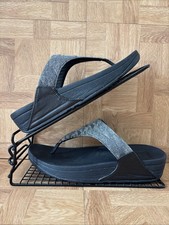 Fitlop Lulu Glitz Silver/Black Wobble Board Flip flop Sandals ET8-090 UK Size 6