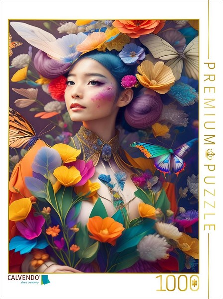Calvendo Puzzle Fantasy Woman Amidst Colorful Flowers And Butterflies | 1000 Pie-image