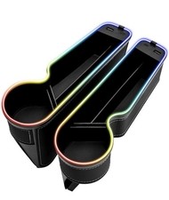 7 Color LED Car Seat Gap Organizer 2-Pack Pocket Gap Filler USB C Black