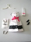 BARBIE FASHION CLOTHES ~ WHITE/PINK PRINT SATIN+LACE OUTFIT w/ACCESSORIES SET