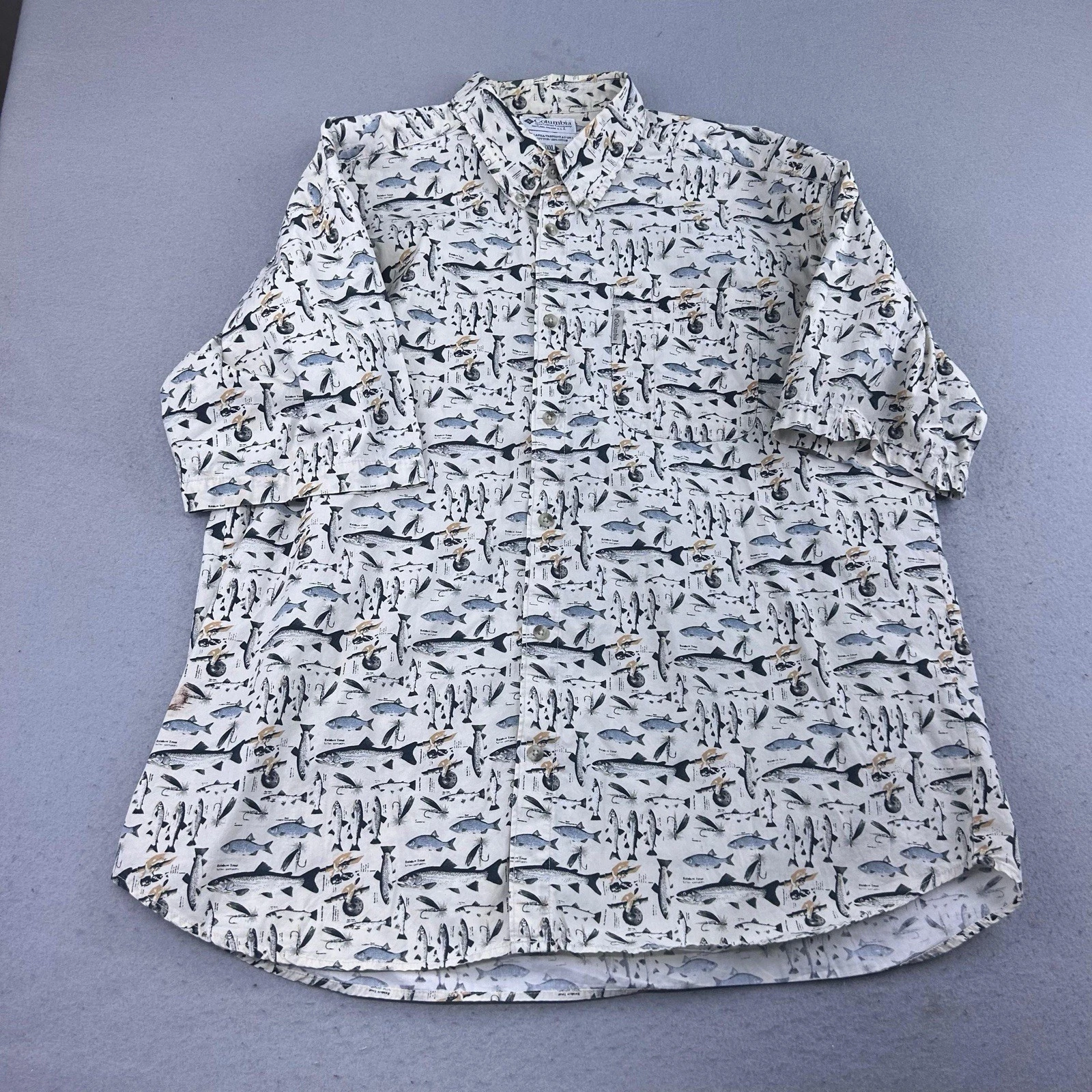 Columbia Shirt Mens 2XL Cream Cotton Fish AOP Short Sleeves Button Up
Opens in a new window or tab