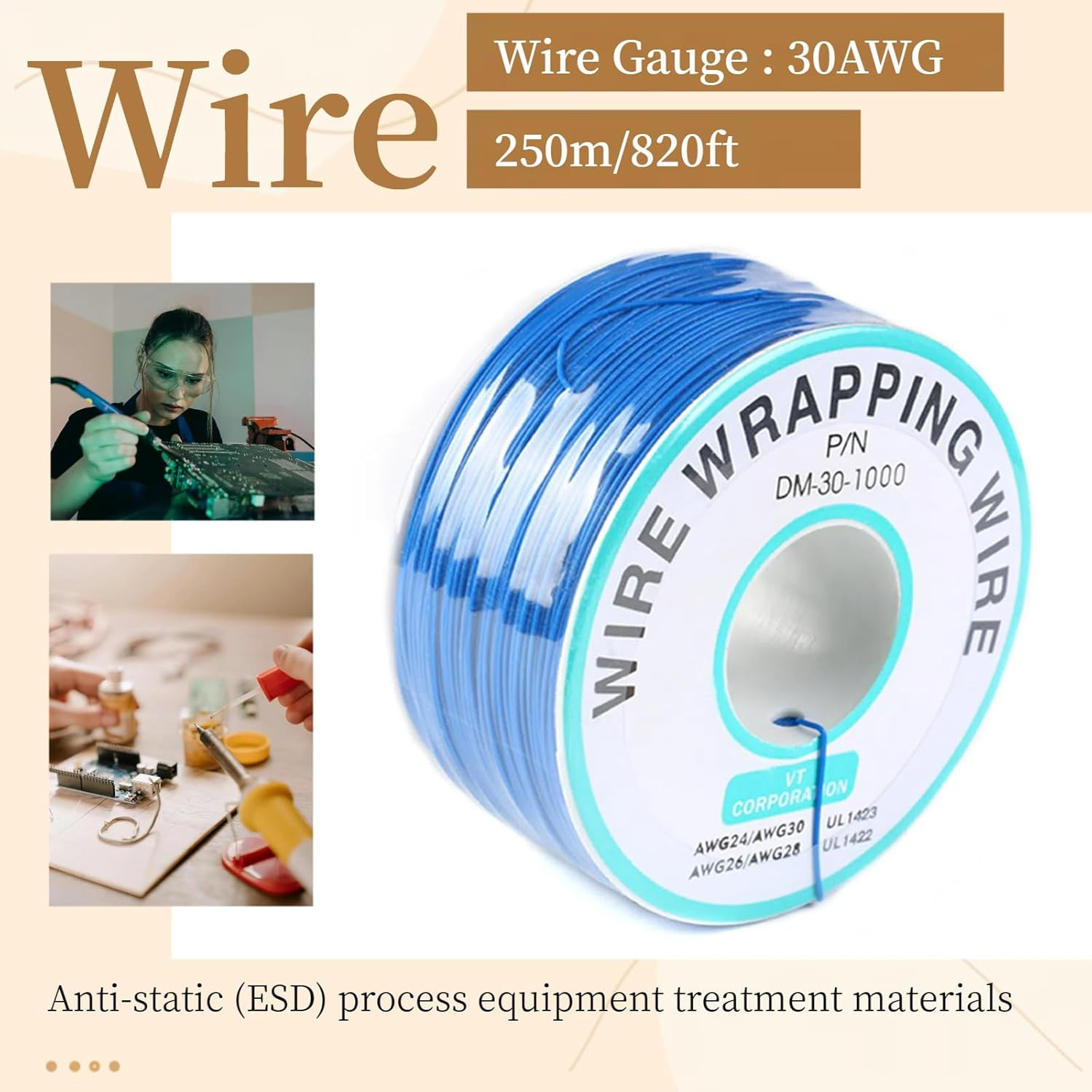 Blue Electronic Wire DM-30-1000 Wrapping 30 AWG Single Core 
