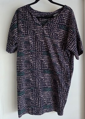 Yuki Tunic Blouse Collared Short Sleeve Dark Purple Pink Green Dotted Top
