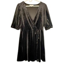 Bebop Black Velvet Faux Wrap Dress XL Puff Sleeve Tie Waist Romantic Holiday