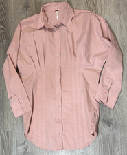 Free People Boho Dusty Pink Mini Shirt Dress Small Pleated Taria Cottagecore