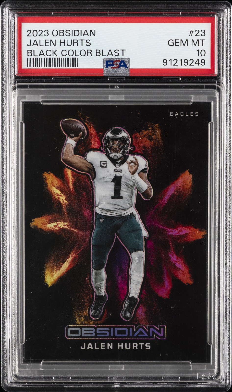 2023 PANINI OBSIDIAN BLACK COLOR BLAST #23 JALEN HURTS PSA 10