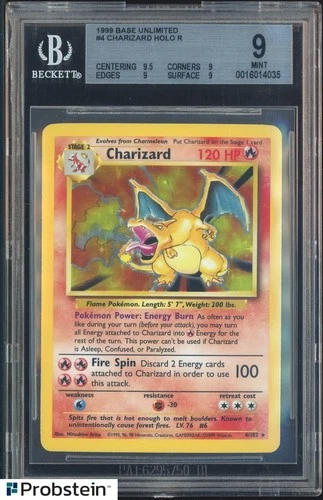 1999 Pokemon Base Set Unlimited #4 Charizard Holo BGS 9 MINT