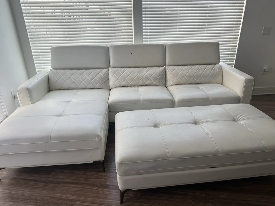 Juego de sofá de cuero blanco Foto 3 de 4