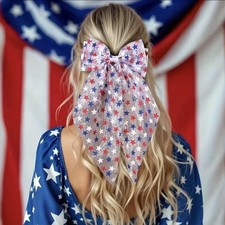 Hair Bow Tie Clips Women Red White Blue Star Hair Patriotic USA Flag 4th July