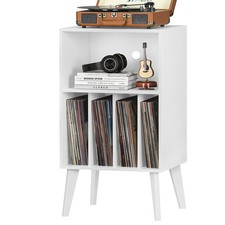 Record Player Stand, White Turntable Stand Holds up to 160 Albums, Mid-Centur...