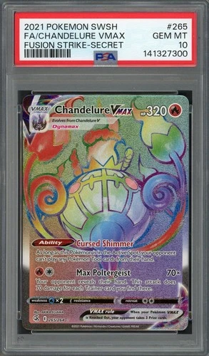 PSA 10 Chandelure VMAX (Secret) Fusion Strike 265/264 Holo Pokemon Card B8