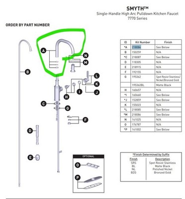 Moen 218084BZG Spout kit in Bronzed Gold For 7770BZG Kitchen Faucet High Arc