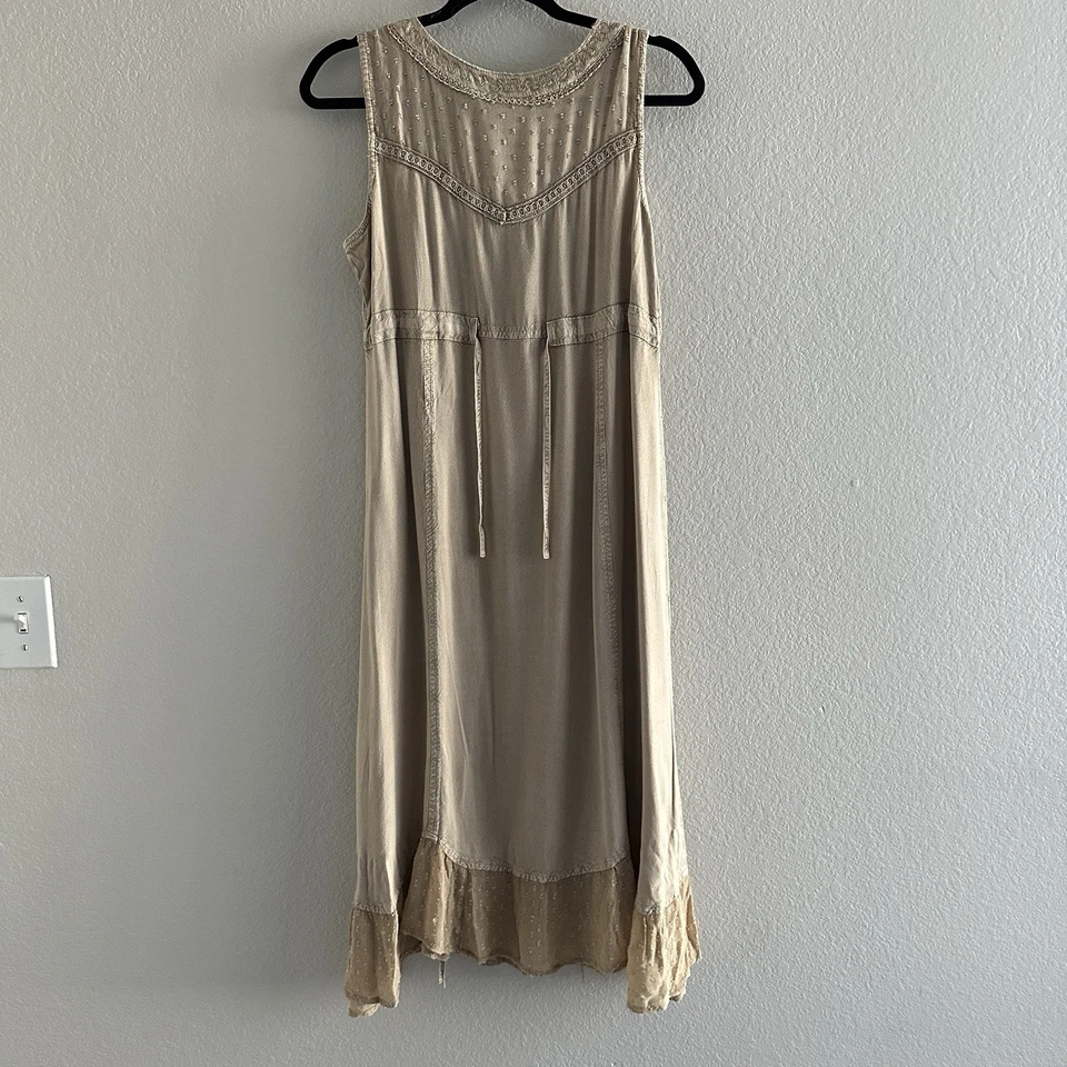 Vtg 90s Y2K Raya Sun Dress L Coline Tan Resort wear Boho Hippie - Image 2 of 4