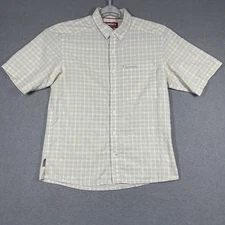 SIMMS Outdoor Shirt Mens Medium Beige Stretch Short Sleeve Hiking Fishing Casual