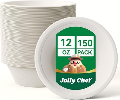 Compostable Disposable Paper Bowl [12 oz] Heavy Duty Soup Containers [150 Pack]
