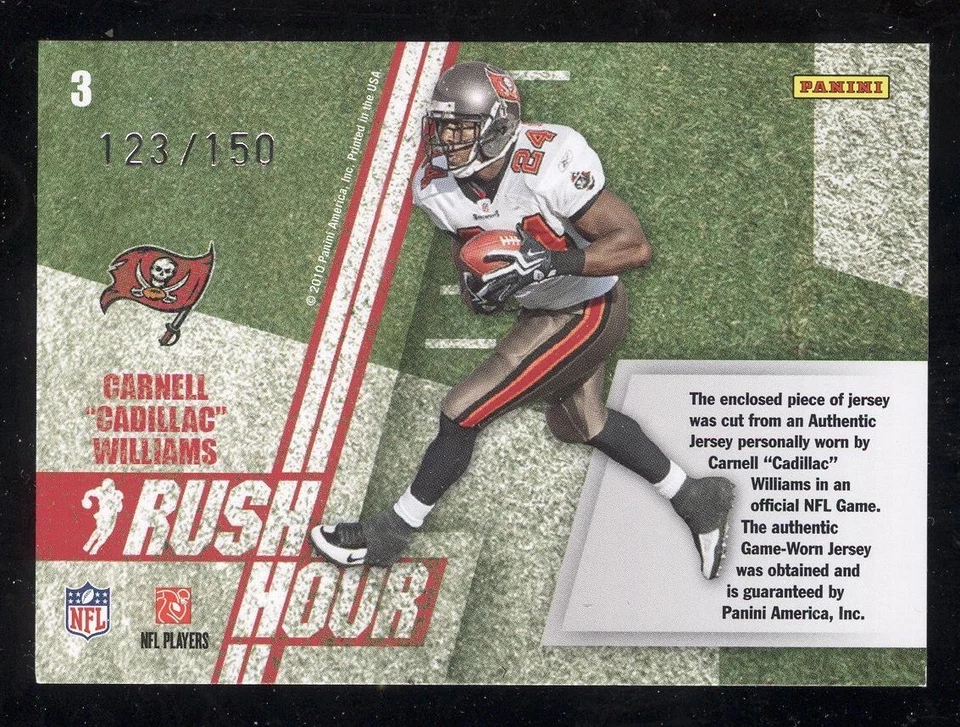 3 CADILLAC WILLIAMS 2010 Panini EPIX RUSH HOUR JERSEY/150 BUCCANEER NFL FOOTBALL - Image 2 of 2