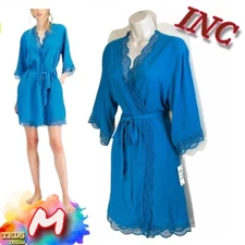 NWT INC Women's M Lace Trim Short Robe Turkish Tile 100085683MS $70