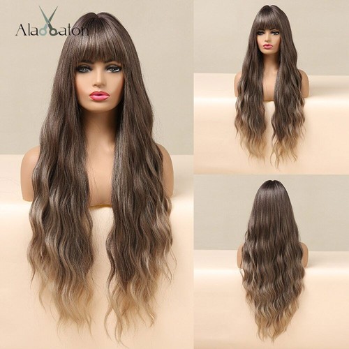 Honey Brown Highlight Synthetic Wigs for Women Long Wavy Wigs with Bangs Cosplay - Picture 18 of 53