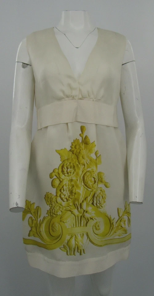 Giambattista Valli Ivory Sleeveless Dress w/ Gold Floral Scroll Design sz 44/M - Image 4 of 4