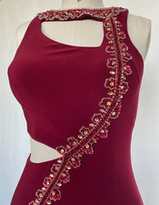 Wine Red Prom Dress Size 2 Beaded Asymmetrical Gown Floral Cut Out Sz 2