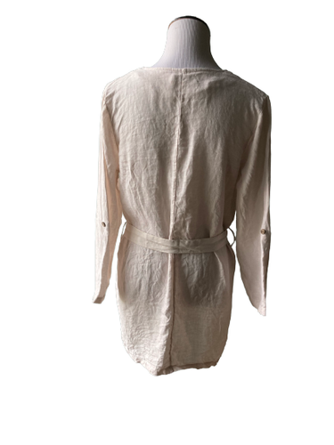 Alessia Pacini Italy Womens Jacket Cardigan Open Front Belt 100% Linen Duster S - Picture 4 of 5