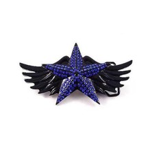 Famous Blue Star Flying Angel Wings Rhinestones Black Metal Belt Buckle