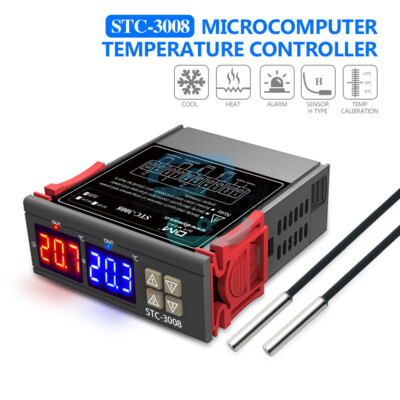 STC-3008 12V/24V 110-220V Dual LED Thermostat Temperature Controller with Probe