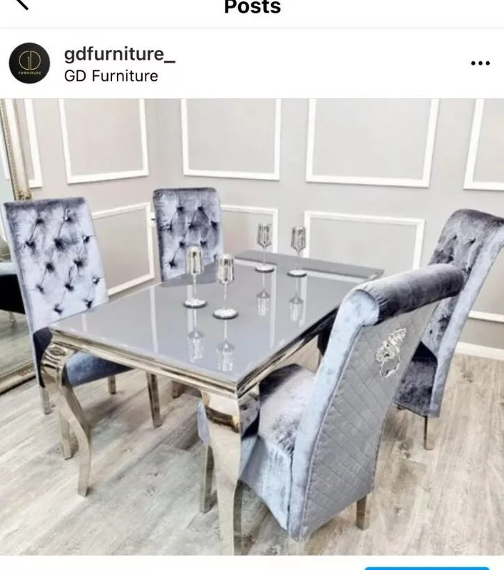 Grey Louis glass dining table And Chairs