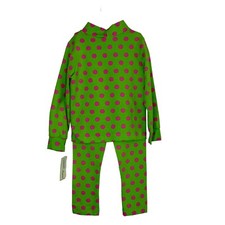 NWT Peaches N Cream Girls Sz 6 Outfit Green Pink Polka Dot Reversible Cotton Bld