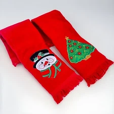 2 ~ Christmas Tree & Snowman Head hand towels bathroom 18 Long