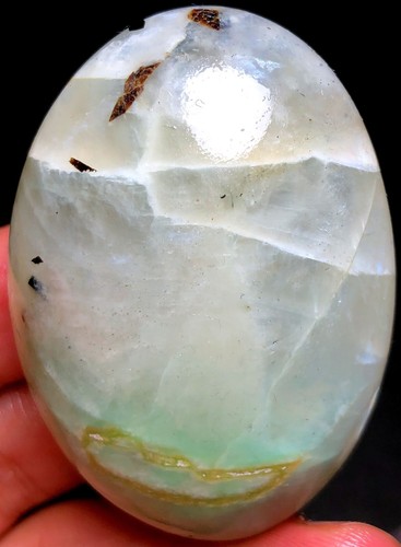 86g NATURAL green moonstones CRYSTAL plam HEALING& Black tourmaline L618 - Picture 7 of 7