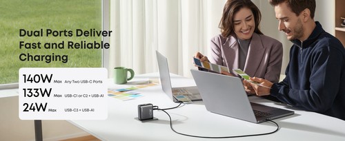 Anker 140W USB-C Charger 4-Port Laptop Advanced GaN Power Adapter for Mac/iPhone - Photo 11 sur 26