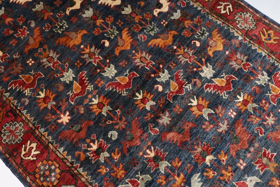 Blue 4x6 ft Birds Area Rug Wool Natural Colors Afghan Hand Knotted Rug bedroom - Image 2 of 4