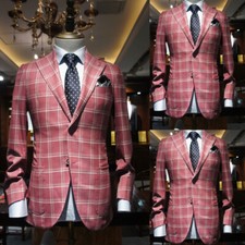 Red Plaid Men Suits 2Pcs Prom Party Blazer Party Jacket Formal Business Tuxedos