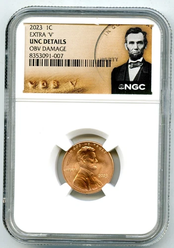 2023 EXTRA ' V ' LINCOLN VDB ERROR CENT SHIELD PENNY NGC UNC DETAILS OBV DAMAGE