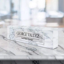 VWAQ Personalized Name Plate for Desk - Custom Name White Marble Office ACS13