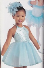 Ballet Tap Dance Costume size 12C Girls Blue Glittered ribbon trim Halter neck