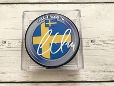 Oscar Lindberg Signed Sweden Hockey Puck Autographed Go NY Rangers a