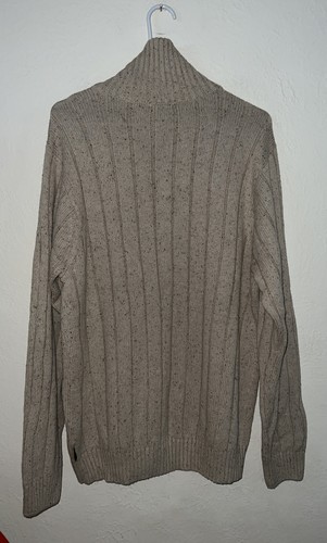 mens L Izod cable knit sweater nwt button Mock neck speckled oatmeal Pullover - Picture 5 of 6