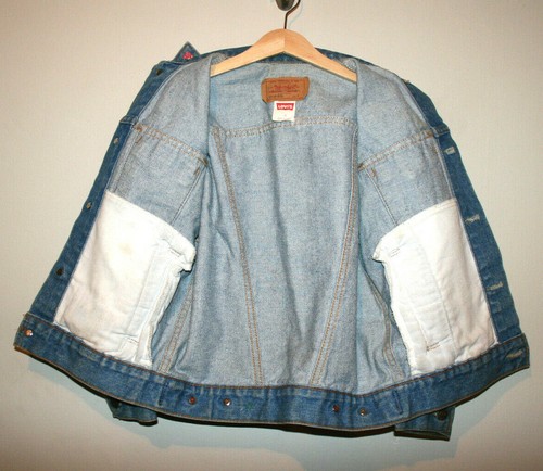 VTG USA Girls LEVI'S Red Tab Blue Jean Jacket Trucker Glitter Hearts Small S - Picture 7 of 7