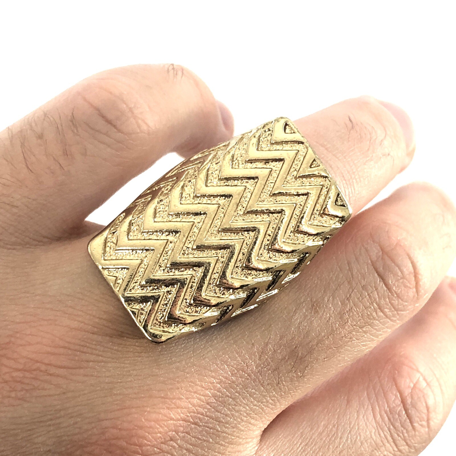 Gold Plated Long Statement Ring Zig Zag Chevron L… - image 4