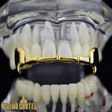 Fang Grillz 14k Gold Plated Upper Top Half Teeth Slim Fangs Vampire K9 Grills