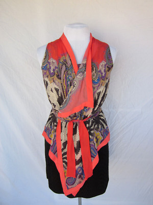 Etro Italy silk georgette paisley top M w/wrap Vintage Y2K max 37'' bust