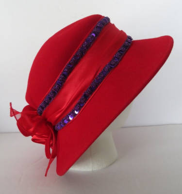 Red Womens Dress Hat Silk Flowers Purple Banded Wedding  display picture 3