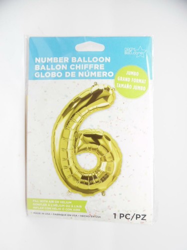 Northstar Balloon Jumbo Number "6" Foil Balloon - Gold - Air or Helium - 34"