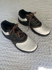 NIKE Mens 10 GOLF SP-3 Leather SADDLE Shoes 309894-121 White/brown/black