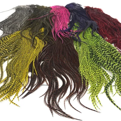 HARELINE DUBBIN, INC. HALF GRIZZLY ROOSTER SADDLE - Hareline Fly Tying Hackle Feather Hair Extensions