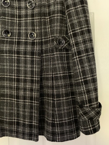 KENNETH COLE Black Plaid Wool Blend Double Breasted Pea Coat - Picture 5 of 12